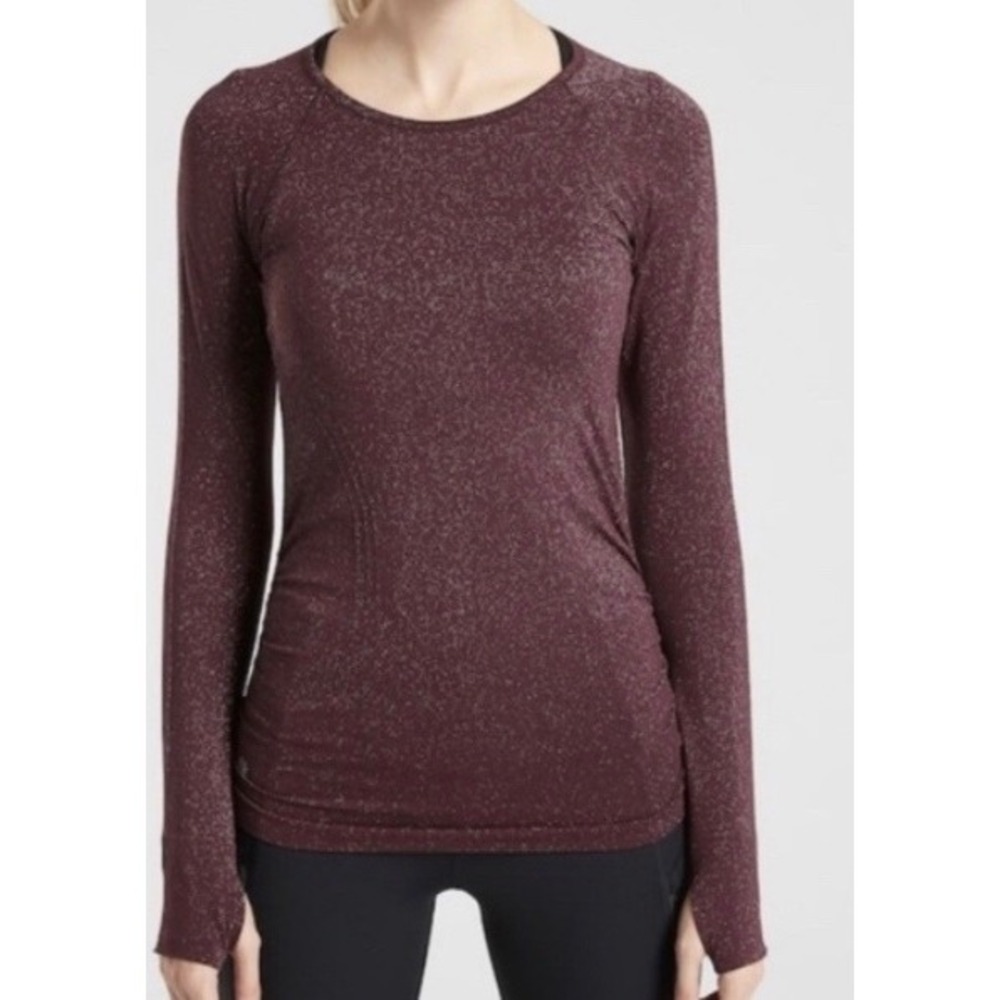 Athleta Speedlight Glow Long-Sleeve Top in Plum with Metallic Thread‎ SZ SM